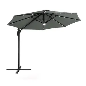 3M Cantilever Parasol with Solar Light and Round Black Parasol Base