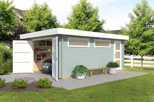 Canberra  + wooden door-Log Cabin, Wooden Garden Room, Timber Summerhouse, Home Office - L422.7 x W600 cm