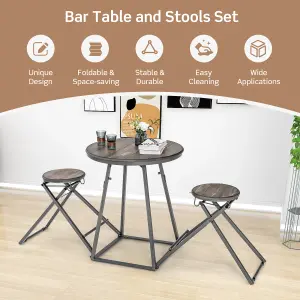 Costway 3-Piece Round Table & Stool Set Dining Bar Table w/ 2 Foldable Stools