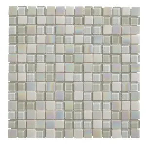 Parmia White Gloss Glass effect Glass & marble Mosaic tile, (L)300mm (W)300mm