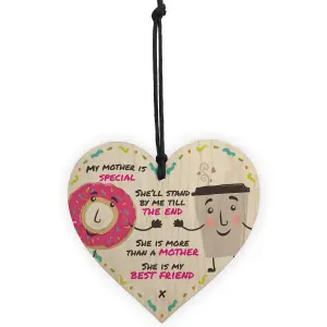 Red Ocean She Is My Bestfriend Hanging Wooden Heart Decoration MOTHER'S DAY Gift For Your Mum