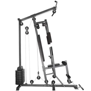 Multi Gym - with bench press, fly machine, leg extension, lat pulldown bar and cable pulley  -  black