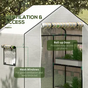 Outsunny PE Greenhouse Cover Replacement with Door and Mesh Windows, White