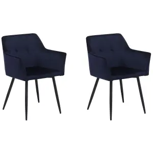 Set of 2 Dining Chairs JASMIN Velvet Dark Blue