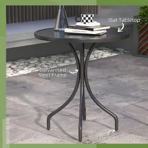 Outsunny Round Garden Table Outdoor Side Table with Steel Frame Slat Top Black