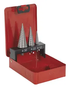 Sealey HSS M2 Step Drill Bit Set 3pc Double Flute AK4733