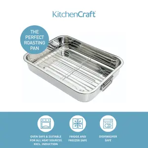 KitchenCraft Stainless Steel 38cm x 27.5cm Roasting Pan