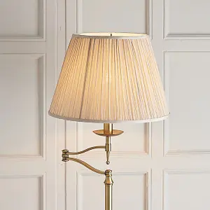 Luminosa Stanford 1 Light Swing Arm Floor Lamp Antique Brass with Beige Shade, E27