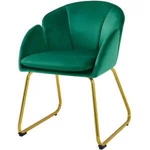 Yaheetech Green Flower Shape Velvet Armchair Accent Chair with Golden Metal Legs