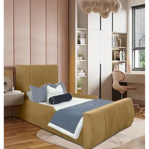 Samsun Kids Bed Gaslift Ottoman Plush Velvet with Safety Siderails- Beige