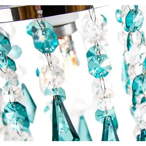 Modern Waterfall Design Pendant Shade with Clear/Teal Acrylic Drops and Beads