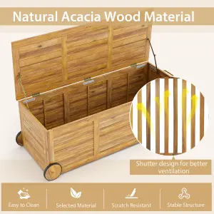 Costway Outdoor Storage Box 180L Acacia Wooden Patio Storage Deck Box W/ Wheels