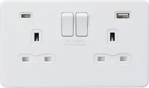 13A 2G SP Switched Socket with Dual USB A+C (5V DC 4.0A shared) - Matt White with White Insert