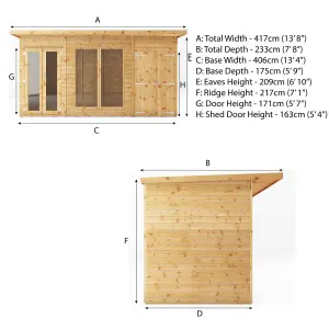 Mercia Maine 14x6 ft with Double door & 2 windows Pent Wooden Summer house