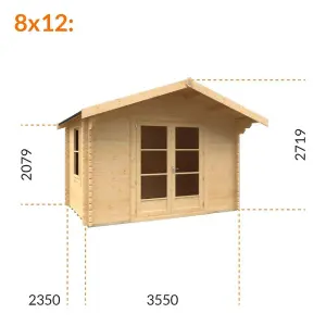 8ft x 12ft (2350mm x 3550mm) Horsforth "The Topeka Plus" 44mm Log Cabin With 1 Opening Window