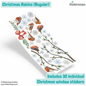 Christmas Robins Window Sticker (Regular size) 32 Christmas Window Decorations Reusable Removable