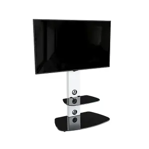 AVF Lucerne 70cm Curved Pedestal TV Stand, for TVs 32-65" - Satin White and Black Glass