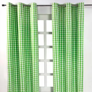 Homescapes Cotton Green Block Check Gingham Eyelet Curtains 117 x 137 cm