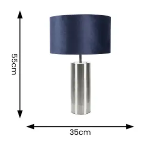 ValueLights Lexy Brushed Chrome Touch Table Lamp with Navy Blue Velvet Shade