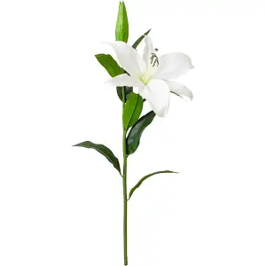 Bloom Artificial White Casablanca Lily Flower Stem - Faux Fake Silk Flower Indoor Home Decoration Floral Arrangements - L60cm