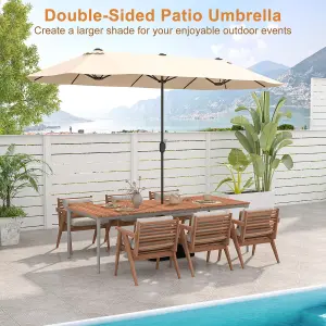 Costway 4 x 2M Patio Umbrella Outdoor Double-sided Market Umbrella W/ Umbrella Base Beige