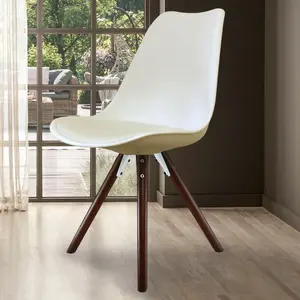 Soho Vanilla Plastic Dining Chair with Pyramid Dark Wood Legs