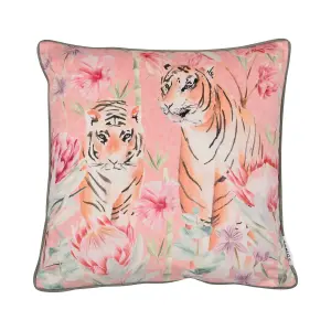 Tropical Leopard Coral Velvet Filled Cushion