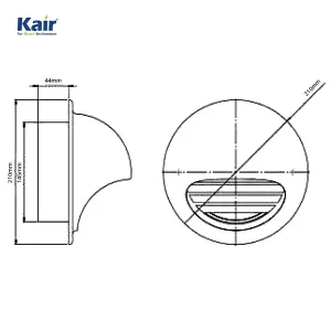 Kair Bull-Nose External Vent 150mm - 6 inch Rear Spigot Stainless Steel Grille with Louvres, Fly Screen and Drip Deflector