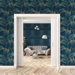 Belgravia Décor Oliana Panel Navy Smooth Wallpaper