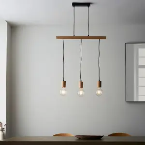 Luminosa Sven Bar Pendant Ceiling Lamp, Matt Black, Natural Wood