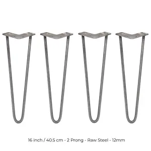 4 x Hairpin Leg - 16 - Unfinished - 2 Prong - 12m