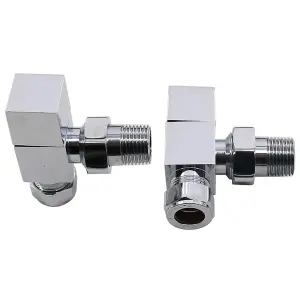 Right Radiators Angled Square Head Chrome Towel Rail Radiator Valves Pair