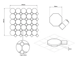 Mosaic sheet in ceramic on net 293mm x 293mm - Octagon Castle