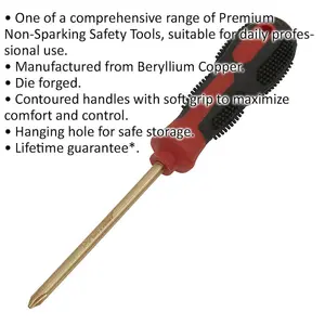 Non-Sparking Phillips Screwdriver - Beryllium Copper - 100mm Length with Soft Grip Handle