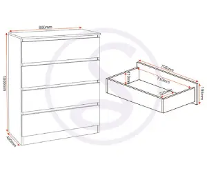 Malvern 4 Drawer Chest Grey Recessed Handles Metal Runners