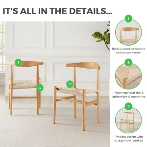 Furniturebox UK Set of 2 Lugar Solid Beech Wooden Rope Dining Chairs