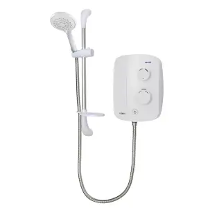 Triton Silent running Gloss Silver & white Chrome effect Thermostatic Power Shower