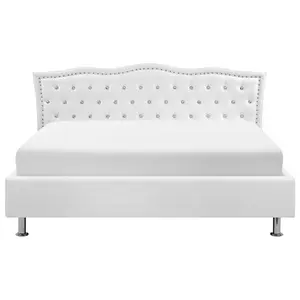 Faux Leather EU Super King Size Ottoman Bed White METZ