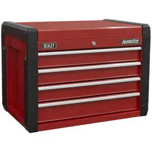 Heavy Duty 4 Drawer Tool Chest Storage Unit - 663mm x 431mm x 447mm in Red