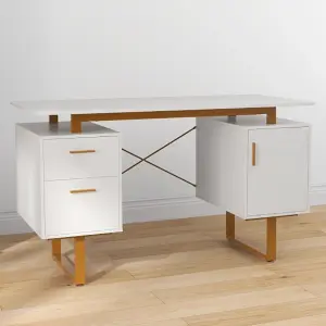 COSTWAY 2 Drawers Computer Desk Modern Vanity Table with Floating Desktop