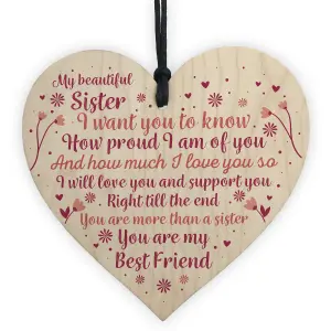 Red Ocean Sister Birthday Card Gifts Wooden Heart Sister Gifts For Christmas Best Friend Plaque Keepsake