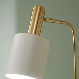 White Floor Lamp with Marble Foot and Gold Details