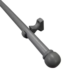 Matt Dark grey Non extendable Ball Single curtain pole set, (L)1.5m (Dia)28mm