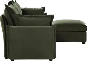 Byron Pillow Edge Moss Green Velvet Modular Sofa, 3-Seater Chaise - Daals - Sofas