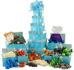 Chocolates & Cookies Gift Hamper Tower | Award Winning British Biscuits & Chocolate Treats In Turquoise 6-Tier Tower