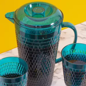 9pc Outdoor Drinks Set Picnic Plastic Wine Glasses Cups Jug Tumblers Pitcher Reusable Drinking Indoor Summer Party Honeycomb Teal