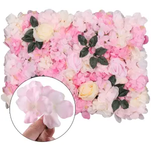 Artificial Flower Wall Backdrop Panel, 60cm x 40cm, Blush Rose Pink with Leaves