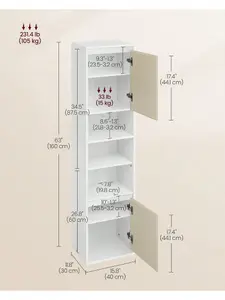 VASAGLE Bathroom Cabinet Wall-Mounted, Tall Bathroom Wall Cabinet, Adjustable Door Swing Direction, 7 Compartments