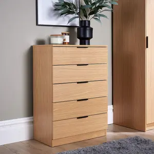 Home Source Phoenix Chest 5 Drawers Oak Effect