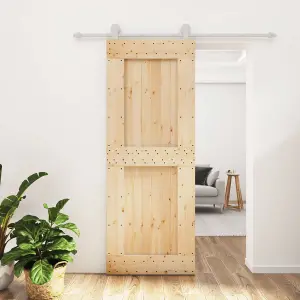 Berkfield Sliding Door with Hardware Set 80x210 cm Solid Wood Pine